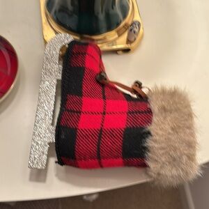 Vintage Christmas decoration. Ice skate with fur